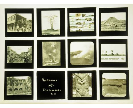 One hundred and thirty late Victorian/early 20th century magic lantern slides of volcanic interest, including a photographic 