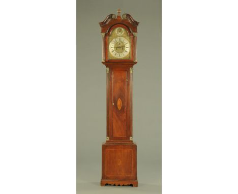 A George III mahogany longcase clock, with eight day striking movement by Sam Farrer Pontefract, with penny moon to arch and 