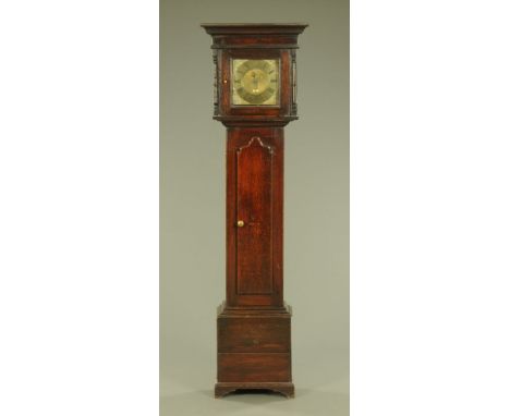 An 18th century oak cased longcase clock by Savage of Clifton, the 26 cm brass dial with chapter ring, spandrels and calendar