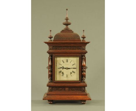 An Edwardian bracket clock by W Carter Salisbury, with pagoda type pediment and two train gong striking movement.  Height 64 