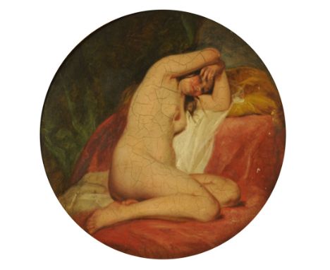 Attributed to Willis Maddox (1813-1853), oil painting, portrait of a reclining nude woman in the manner of Ingres, board 18 c