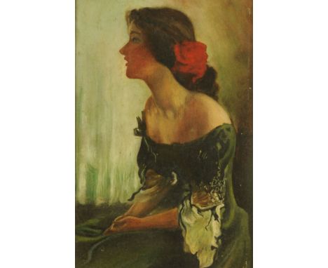 L Ward, oil on canvas, profile portrait of a lady.  28.5 cm x 18.5 cm, framed, signed.