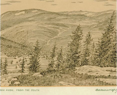 Alfred Wainwright (1907-1991), an original pen and ink drawing "Ben Avon from the South", original sketch for plate 333 Scott