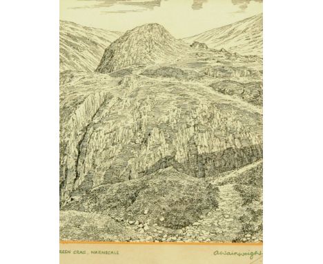 Alfred Wainwright (1907-1991), an original pen and ink drawing "Green Crag Warnscale", original sketch for plate 157 A Second