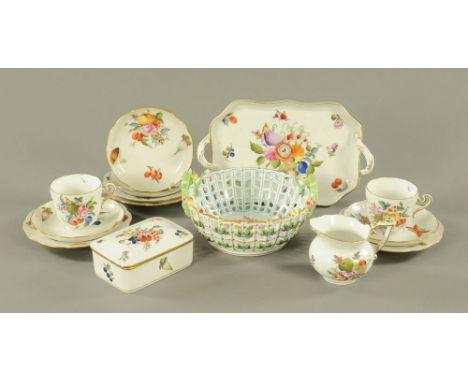 An Herend floral encrusted porcelain circular two handled bowl with pierced sides decorated to centre with floral spray.  21 