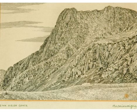 Alfred Wainwright (1907-1991), an original pen and ink drawing "Beinn Airidh Chare", original sketch for plate 43 Scottish Mo