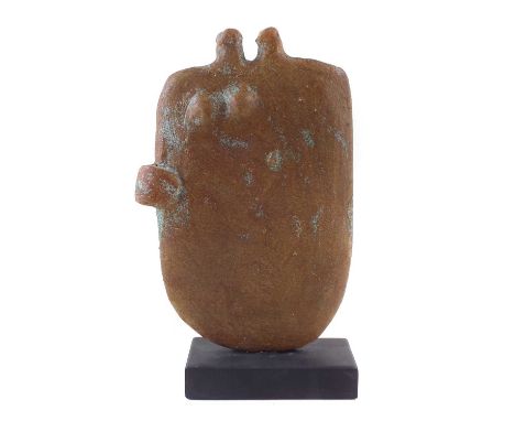 Peter Hayes (1946-), "Couple", a ceramic sculpture of two figures, mounted on a slate base, incised signature on slate base "