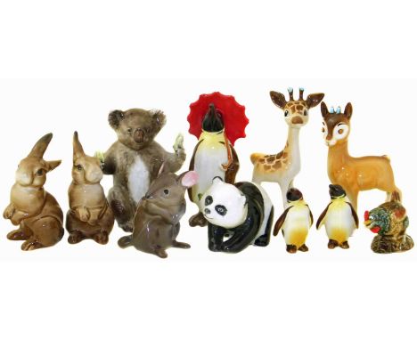 Beswick Penguin set, two chamois, two rabbits and a mouse, koala bear and a panda, also a Wade chicken (restoration to the mo