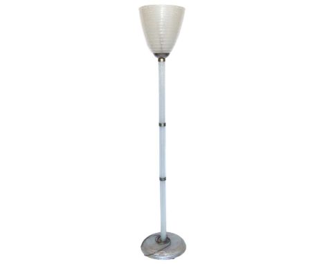 Murano glass standard lamp, three-section column with ribbed shade, and painted wood base.175cm (69in) high