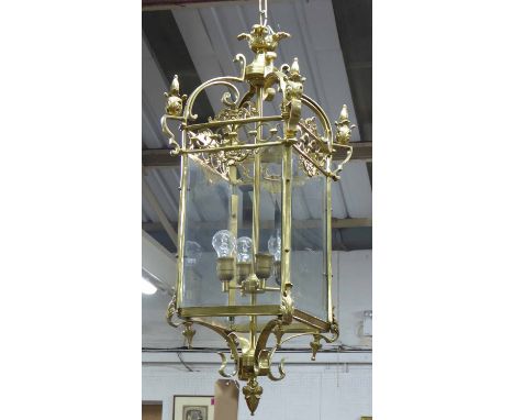 HALL LANTERN, Victorian style gilt finish, bevelled glass, 100cm drop.