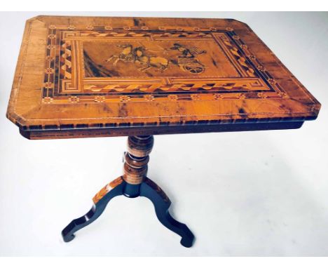 LAMP TABLE, 19th century Italian Sorrento walnut rectangular with classical marquetry and tripod support, 75cm x 80cm x 55cm.