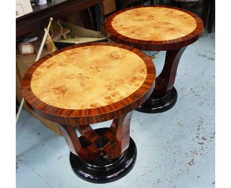OCCASIONAL TABLES, a pair, Art Deco style, 60cm diam x 57cm H. (2)