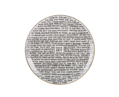 GRAYSON PERRY '100% ART' PORCELAIN CABINET PLATE,for the Holborne Museum, printed monogram to base, 21.7cm diameter