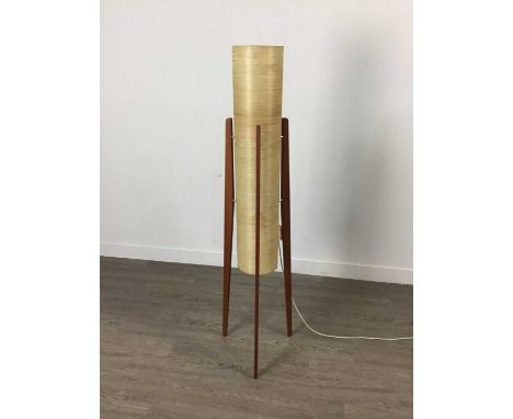 1970S ROCKET LAMP,with fibreglass shade, on tapered teak supports, 113cm highCondition report: Condition good to fair. Area o