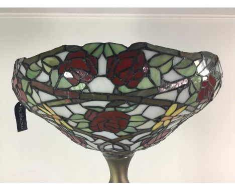 STANDARD LAMP WITH TIFFANY STYLE LEADED GLASS SHADE,decorated with butterflies and roses, 189cm high
