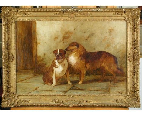 George Wright (British, 1860-1942) Study of a Bulldog and a Collie Signed lower right 'G Wright' Oil on canvas 49 x 75cm (19 
