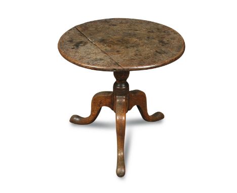 An 18th century burr elm tripod table, on a reduced column and swept legs 48 x 49cm (19 x 19in)  