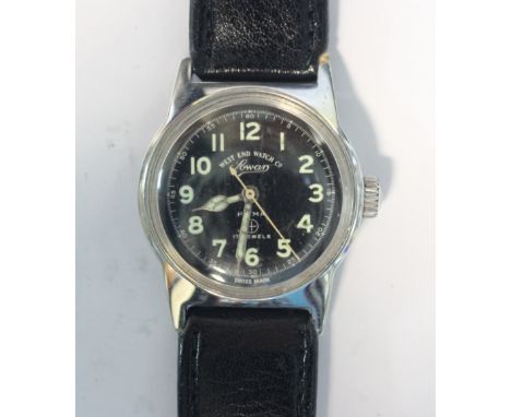 West End Watch Co - a gentleman's manual wind steel cased military wristwatch, black dial signed West End Watch Co, Lowan, Pr