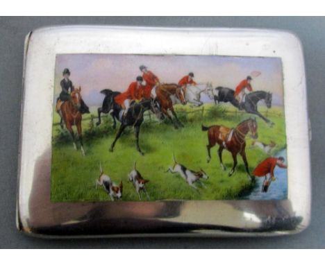 An early 20th century Austrian silver and enamel cigarette case, maker GL, Vienna, .900 standard, depicting in polychrome ena