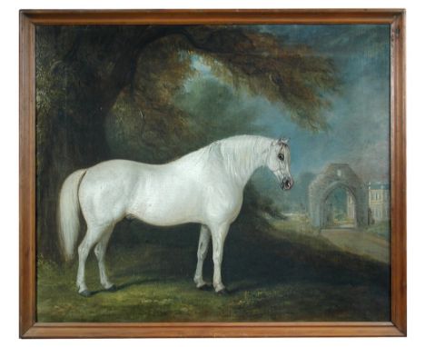 John Ferneley, Junior (British, 1815-1862) A Grey Arab stallion at Hartforth Hall, North Yorkshire signed lower right "John F