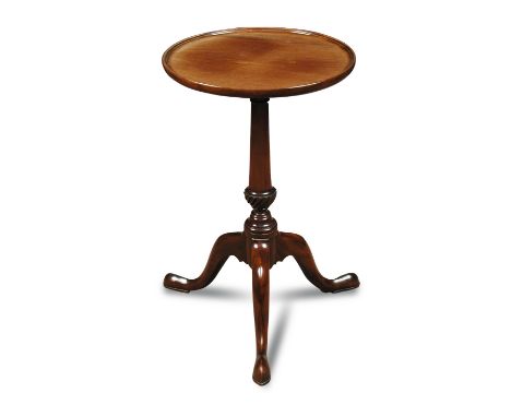 A small George III style mahogany tripod table, with tray edge top, on turned wrythen moulded column and shaped feet 57 x 36c