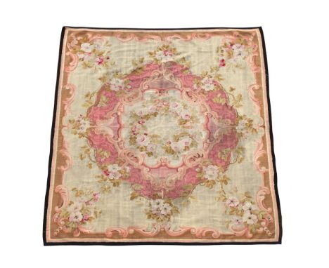 An 18th century Aubusson tapestry panel, floral woven on an ivory ground within a pink border 181 x 158cm (71 x 62in)  