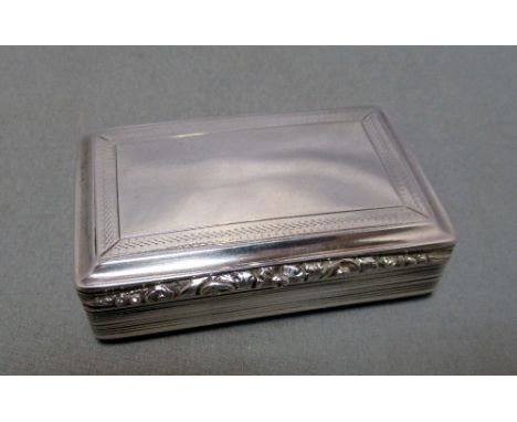 A William IV silver snuff box, by Nathaniel Mills, Birmingham 1832, of rectangular shape with reeded base and body, the cover