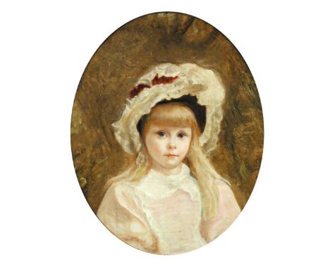 Frederick Goodall, RA (British, 1822 – 1904) Portrait of Miss Isabella Wilson, when a child, in a large hat, half-length, in 