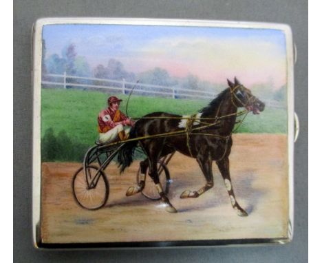 An early 20th century Austrian silver and enamel cigarette case, maker HP, Vienna, .900 standard, rectangular depicting in po