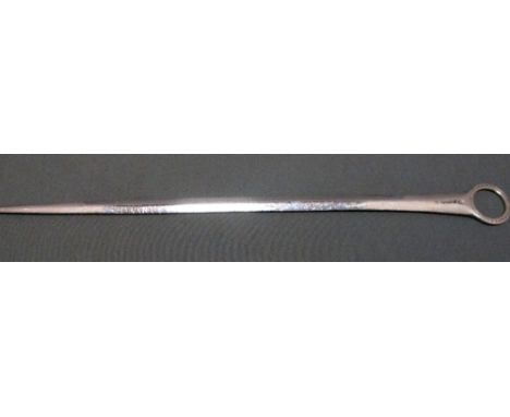 A George III silver meat skewer, by William Sumner, London 1805, with bright cut ring handle, 33.5cm together with another Ge