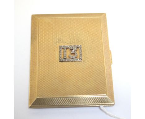 A 9 carat gold cigarette case, by Asprey & Co, London 1931, of rectangular shape, engine turned, applied to the front with a 