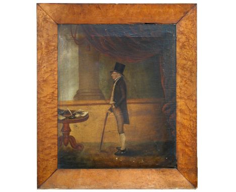 English Provincial School  (18th Century) Portrait of a gentleman in a top hat oil on canvas, in a maple frame 45 x 36cm (18 