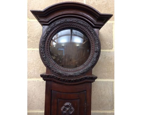 A Continental mahogany longcase clock, 19th century, the convex enamelled 24.5cm dial with 30hour movement, pendulum suspensi