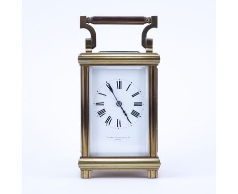 Antique Palmer Bachelder & Co, Boston Gilt Brass Carriage Clock. Maker's mark inscribed to dial, Roman numerals. Key included