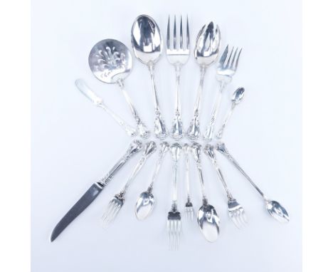 One Hundred Thirty One (131) Pieces Gorham Chantilly Sterling Silver Flatware. Includes: 12 dinner forks 7-1/2", 12 dinner kn