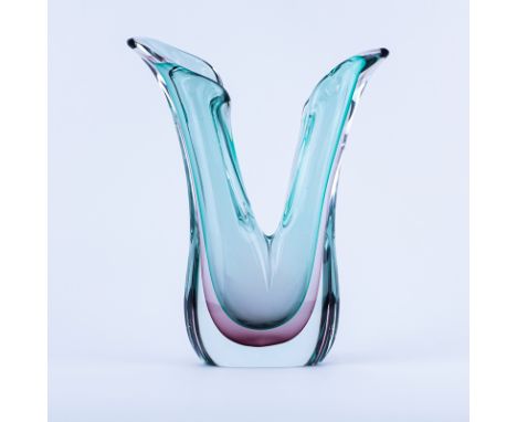 Murano Sommerso Art Glass Free Form Vase. Scuffs to base from display otherwise good condition. Measures 14-7/8" H x 12" W. S