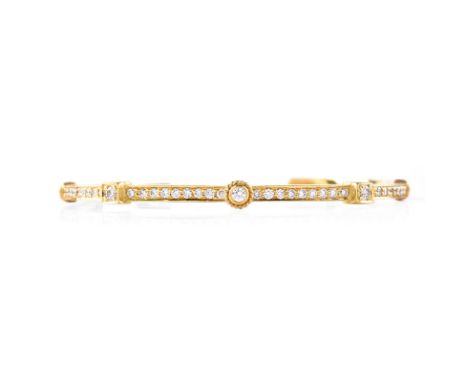 Vintage Doris Panos Approx. .84 Carat Diamond and 18 Karat Yellow Gold Cuff Bangle Bracelet. Stamped 18. Good vintage conditi