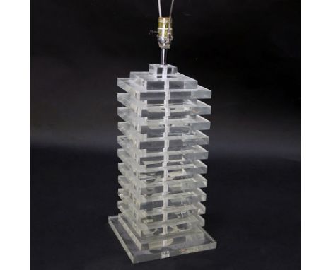 Mid Century Modern Stacked Lucite Lamp. Small nicks to base, scuffs. Overall measures 30-1/2" H. Shipping: Third party. (esti