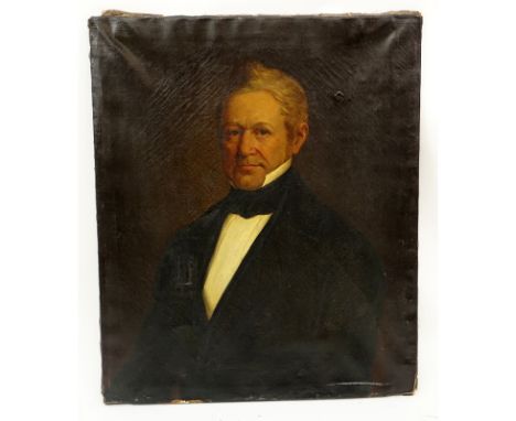 Circa 1860 American Oil on Canvas, Portrait of a Gentleman. Unsigned. Small patches to verso, wear to canvas edges. Measures 