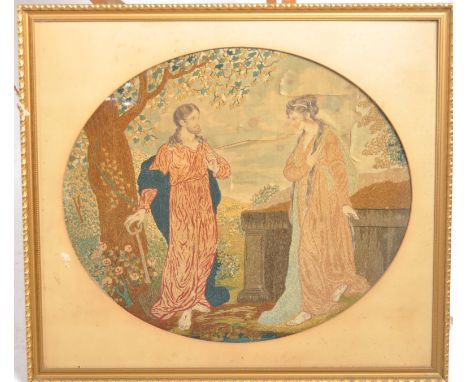 An 18th Century Georgian George III silk embroidered tapestry depicting a religious ecclesiastical scene. The picture of circ