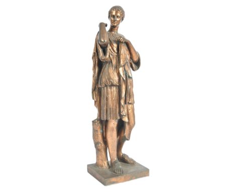 A 19th Century bronze figurine depicting Diane De Gabies after R Sauvage. The figure modelled standing draped in traditional 