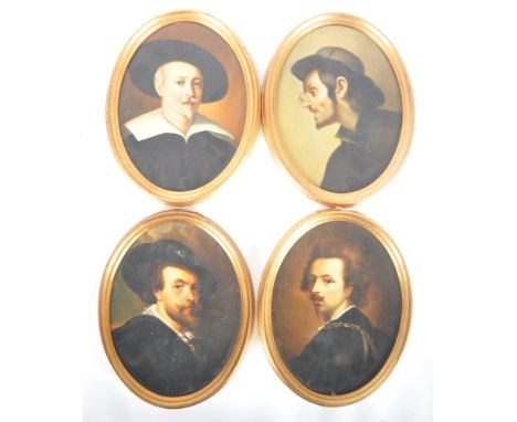 A set of four 20th Century oval oil on board self-portrait paintings in the manner of Italian and Dutch Old Masters. The pain