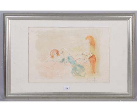 Leonor Fini, nude figures, lithograph, signed in pencil, 36cm x 55cm, framedOriginal vertical fold through the centre, some v