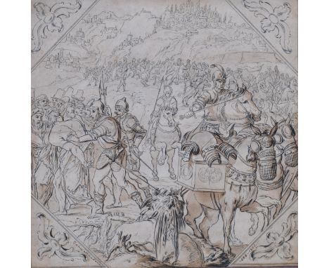 Pair of Old Master style pen and ink drawings, Classical and battle scenes, 36cm x 36cm, mountedSlight paper condition, no te