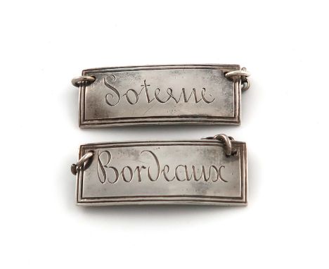 A rare pair of 19th century Channel Islands silver wine labels, by Thomas de Gruchy and John Le Gallais, Jersey circa 1831-18