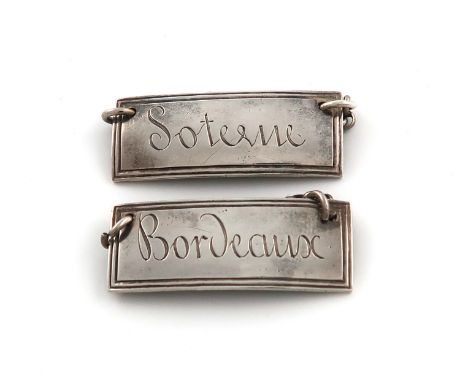 A rare pair of 19th century Channel Islands silver wine labels, by Thomas de Gruchy and John Le Gallais, Jersey circa 1831-18