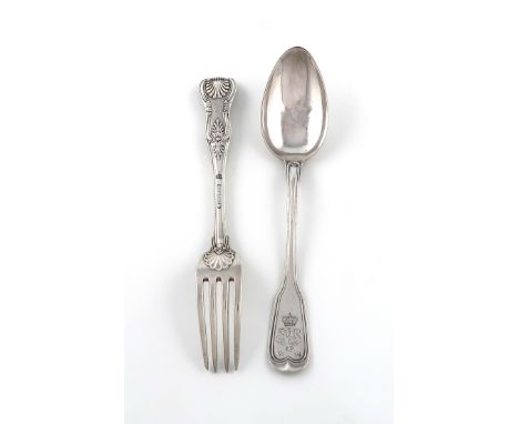 A Victorian silver Kings pattern table fork, by Robert Garrard, London 1862, the reverse of the terminal with a Royal Garter 