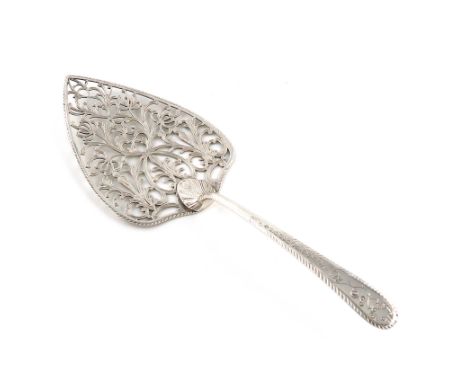 A George III silver serving slice, by Thomas Daniell, London 1775, trowel form, the blade pierced with foliate decoration and