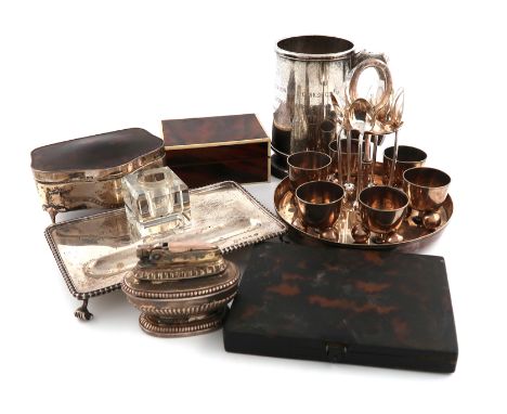 λA mixed lot, comprising silver items: an inkstand base, Birmingham 1934, a silver-mounted tortoiseshell dressing table box, 