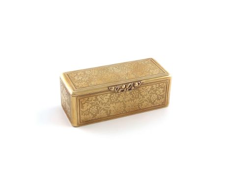A 19th century gold snuff box, maker's mark of C.C over S, in a lozenge punch, probably French, circa 1850, rectangular form,